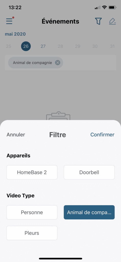 Evenements eufy Security filtres
