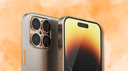 L'iPhone 17 (visuel temporaire) sur son fond orang