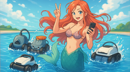 Sirène et robots de piscine en action