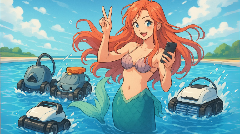 Sirène et robots de piscine en action