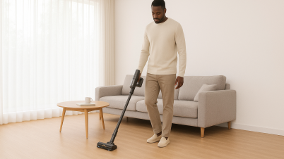 Dreame H15 Mix : l’aspirateur-laveur 7-en-1 qui veut remplacer tous vos appareils Une personne passe l’aspirateur Dreame H15 Mix