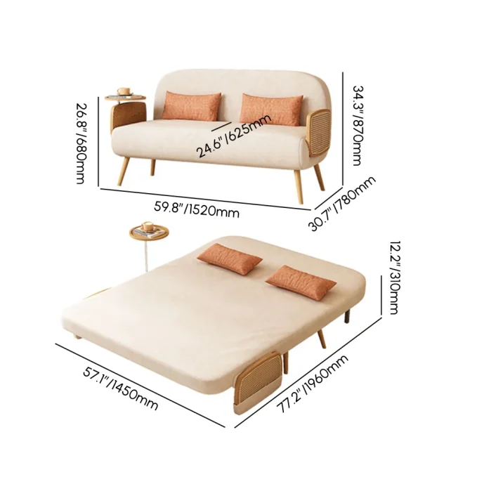 dimensions canape lit convertible homary rotin beige lin