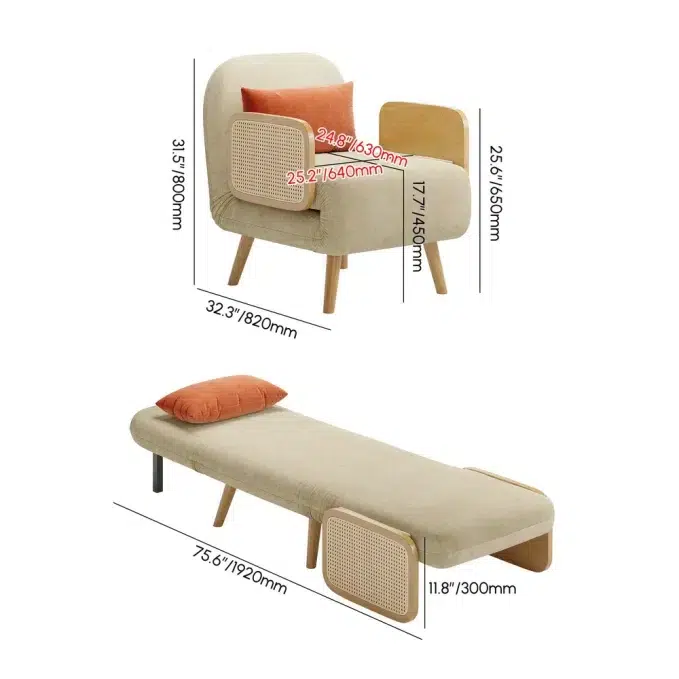 dimensions fauteuil 1 place homary rotin beige lin convertible