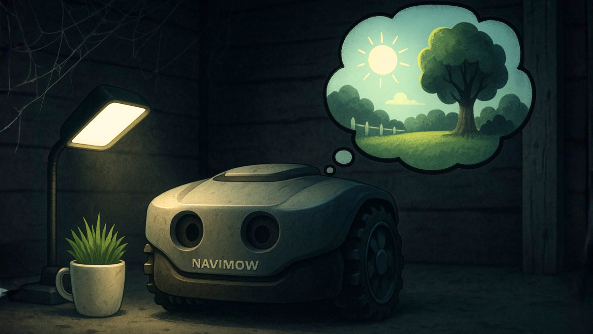 Navimow dans un garage (IA)