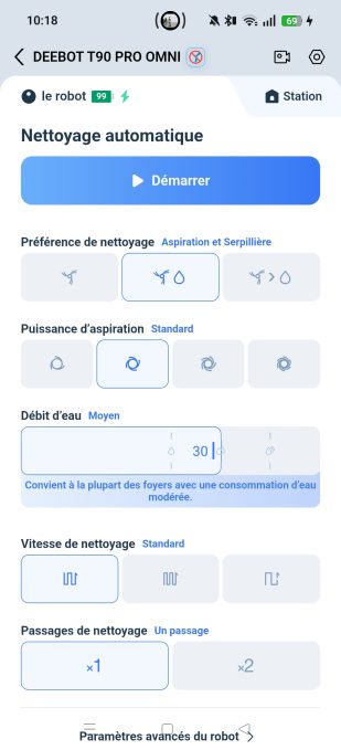 réglages appli ecovacs t90 pro omni