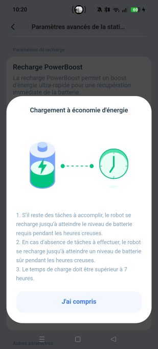 ecovacs home paramètres charge éco