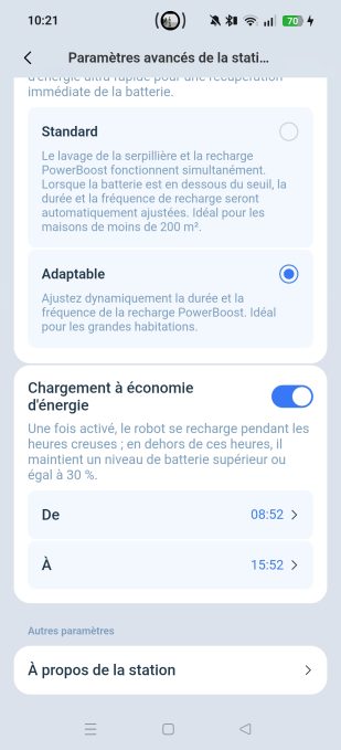 ecovacs home paramètres charge