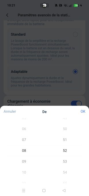 ecovacs home paramètres charge horaires