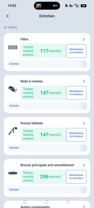 ecovacs home suivi des composants