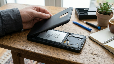 Batterie amovible sur un smartphone