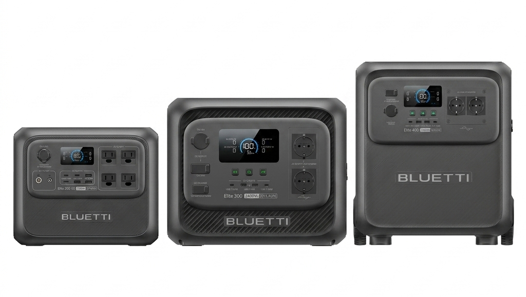 Gamme Bluetti Elite : Elite 200 V2, Elite 300, et Elite 400.