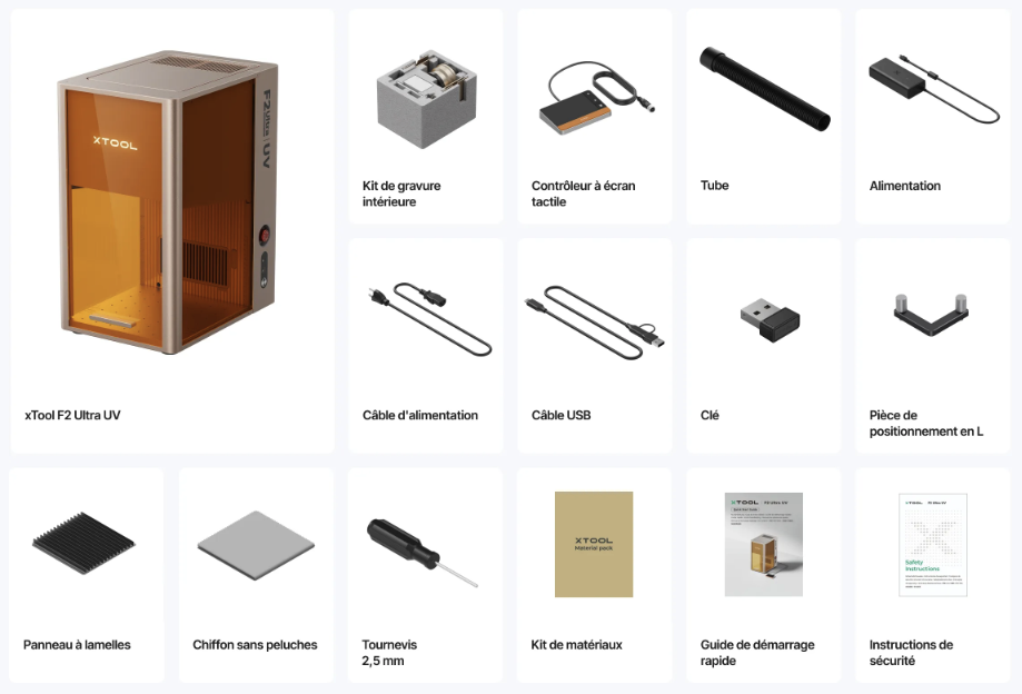 xTool F2 Ultra UV contenu de la boite