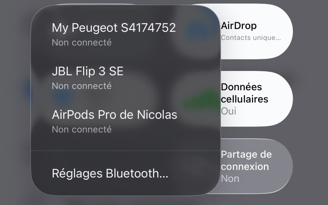 Menu Bluetooth iOS