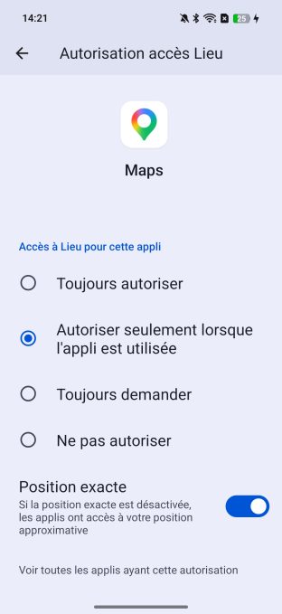 Menu géolocalisation Android