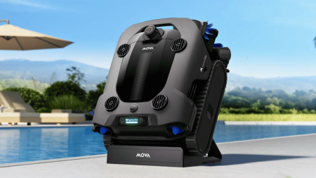 MOVA dévoile le Rover X10 : un robot-piscine avec cartographie 360° connecté, même sous l’eau ! Mova Rover X10 sur sa station