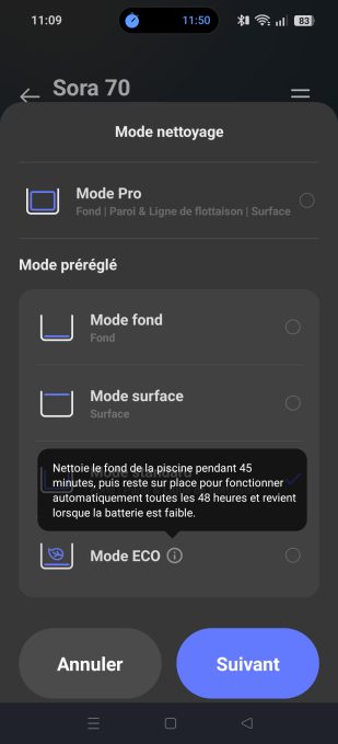Application Beatbot modes de nettoyage