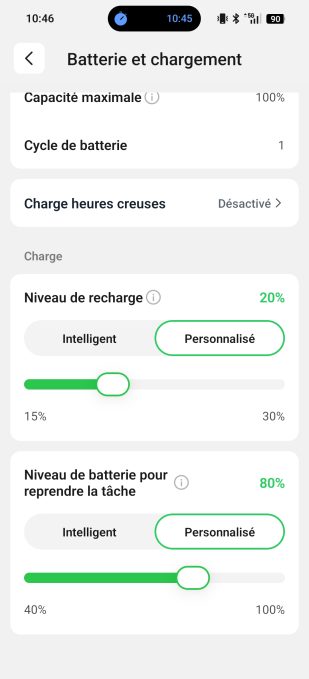 app mammotion paramétrage de batterie