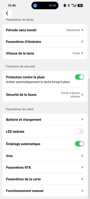 App Mammotion paramétrages
