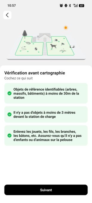 App Mammotion vérification avant cartographie