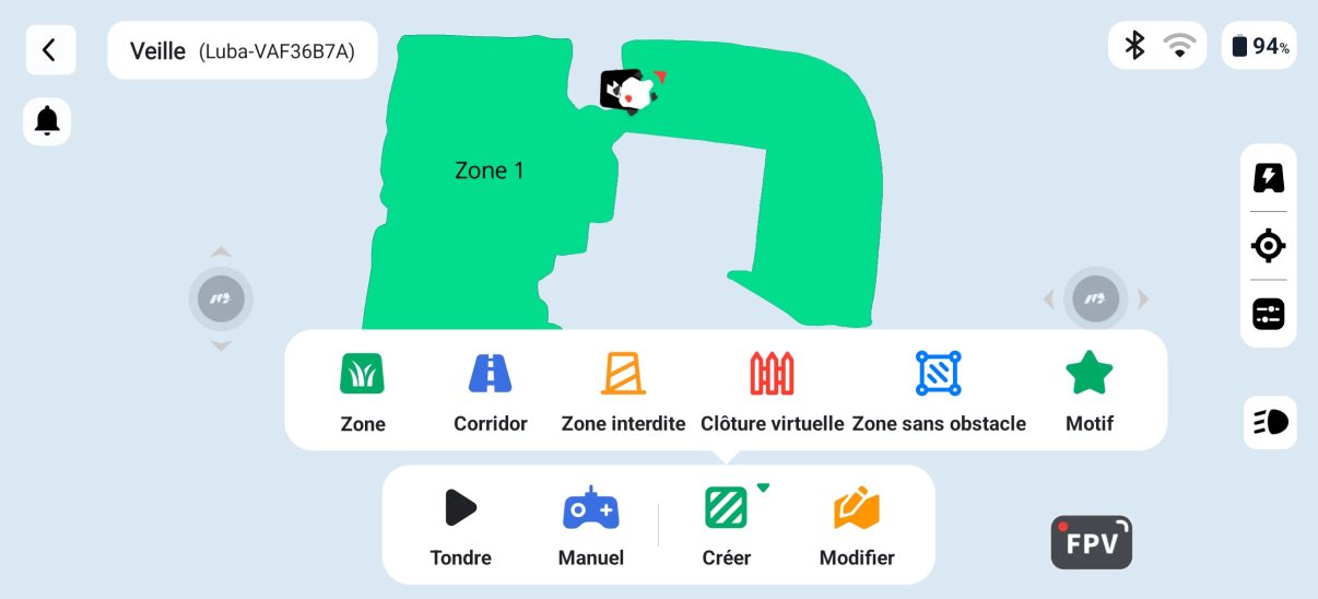 App Mammotion options cartographie