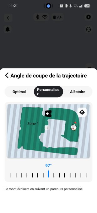 App Mammotion angle de coupe