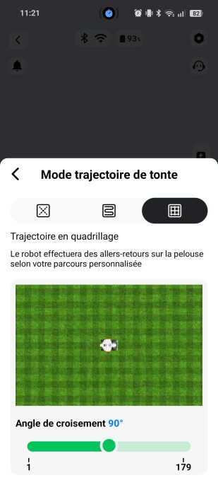 App Mammotion mode trajectoires de tonte