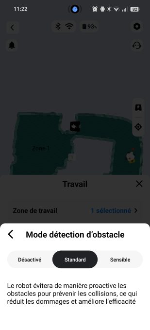 App Mammotion mode de détection d'obstacles