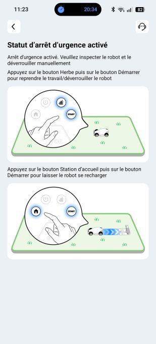 app mammotion tutoriel statut d'arrêt d'urgence