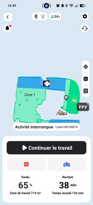 App Mammotion cartographie fonctionnalités en cours de tonte