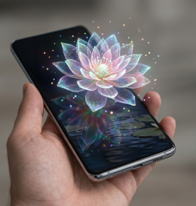 Vision d'artiste d'un affichage holographique sur smartphone