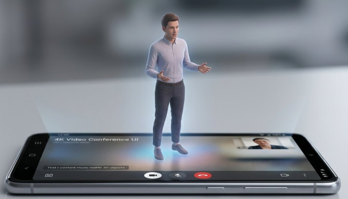 Vision d'artiste d'un affichage holographique sur smartphone
