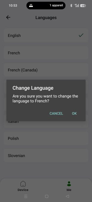 appli Lymow changer de langue