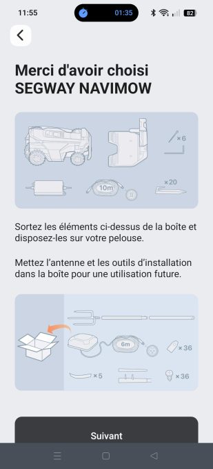 appli navimow déballage du robot
