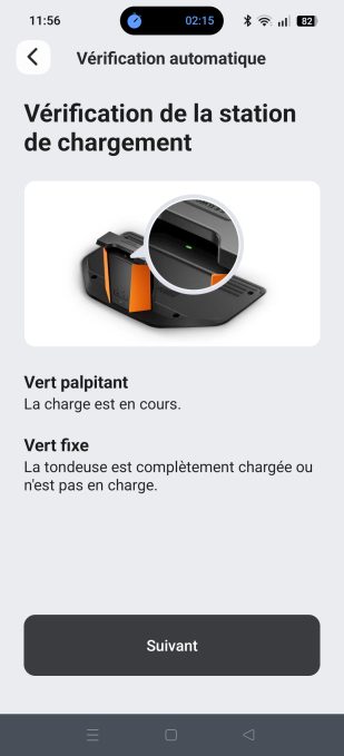 appli navimow vérification de la station de chargement