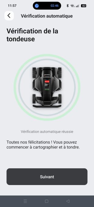 appli navimow vérification de la tondeuse validé