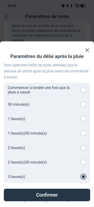 app ecovacs home délai de tonte après la pluie