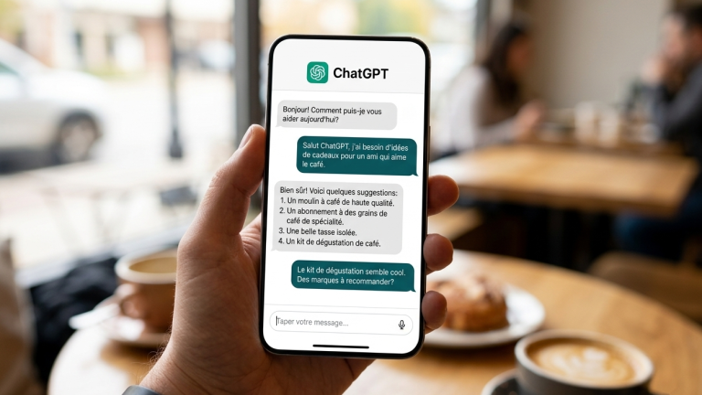 Smartphone affichant une discussion avec ChatGPT