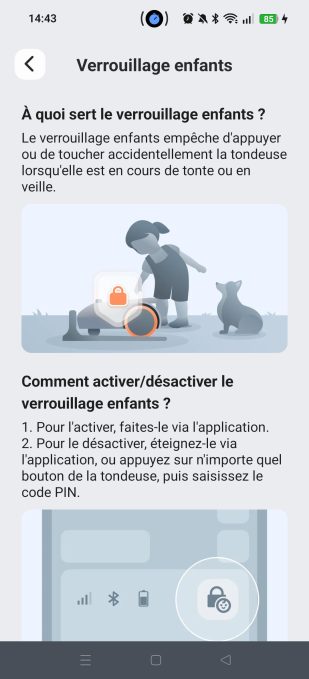 appli navimow tuto verrouillage enfant