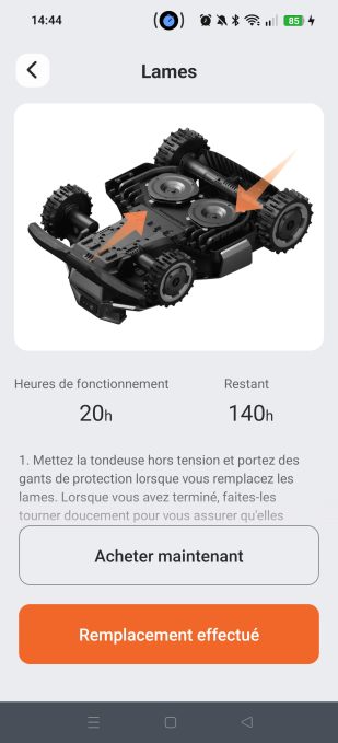 appli navimow remplacement des lames