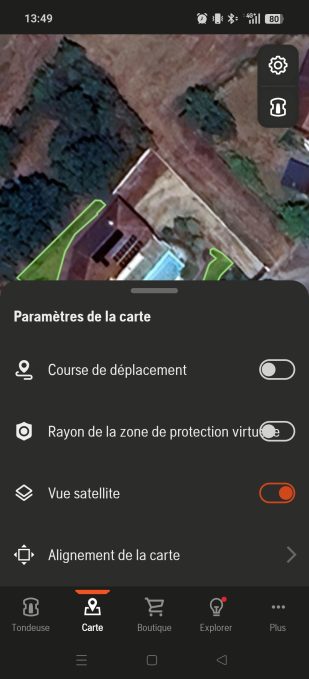appli automower connect paramètres de la carte