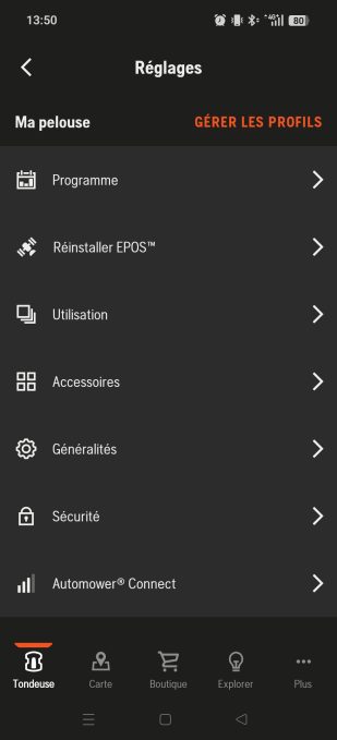 appli automower connect réglages