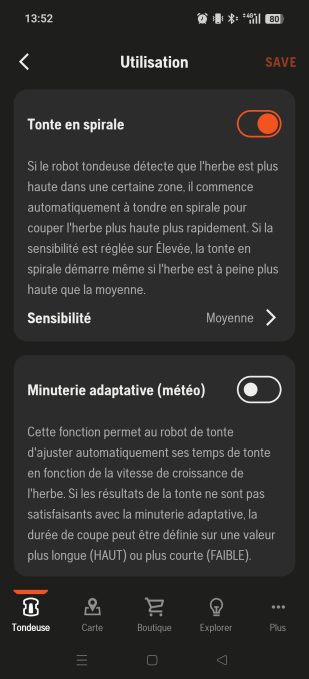 appli automower connect navigation réglages