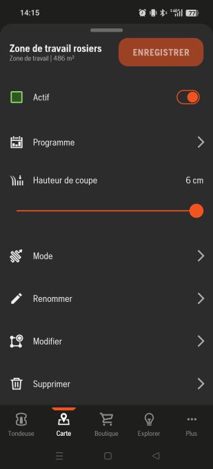 appli automower connect paramètres