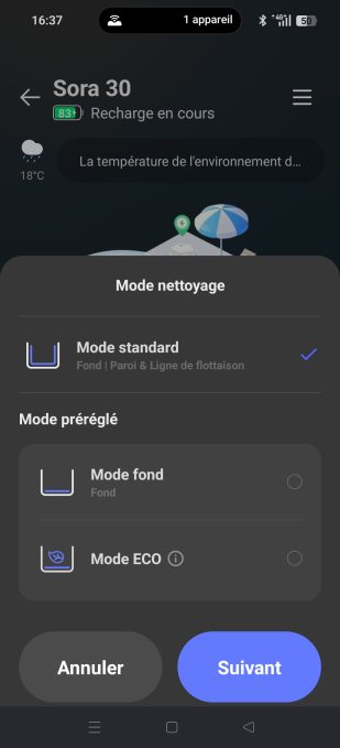 appli beatbot modes de nettoyage