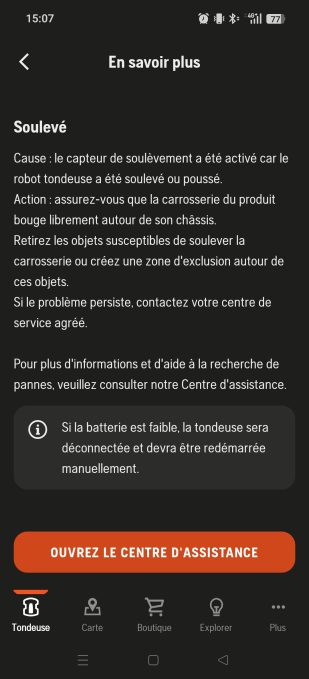 appli automower connect notification erreur
