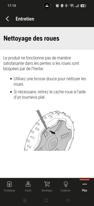 appli automower connect entretien nettoyage de roues