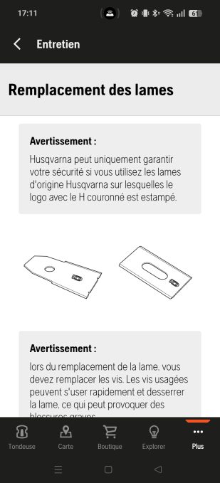 appli automower connect entretien remplacement des lames