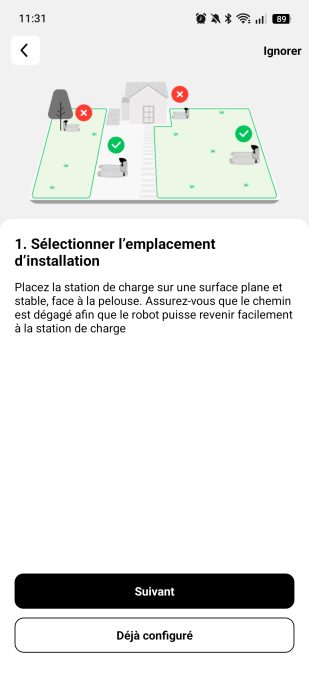 appli mammotion sélectionner l'emplacement