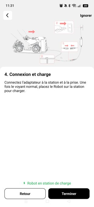 appli mammotion connexion et charge