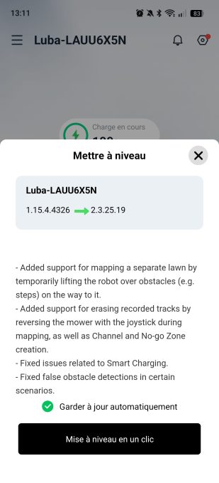 appli mammotion mise à niveau